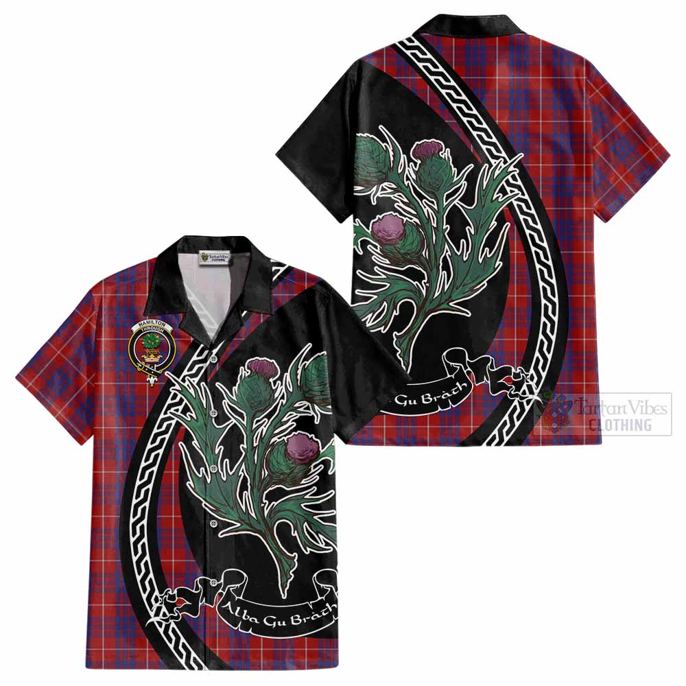 Hamilton Family Crest Tartan Cotton Hawaiian Shirt Alba Thistle Inspired - Tartan Vibes Clothing