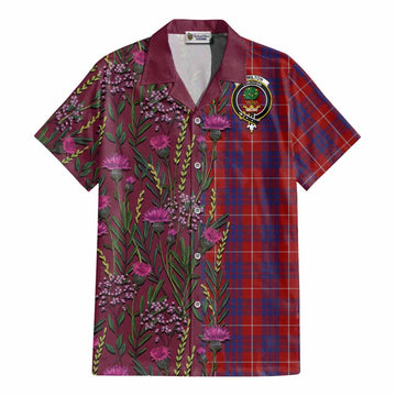 Hamilton Family Crest Tartan Cotton Hawaiian Shirt Scottish Thistle Flower Pattern Half Style