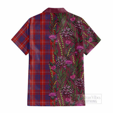 Hamilton Family Crest Tartan Cotton Hawaiian Shirt Scottish Thistle Flower Pattern Half Style