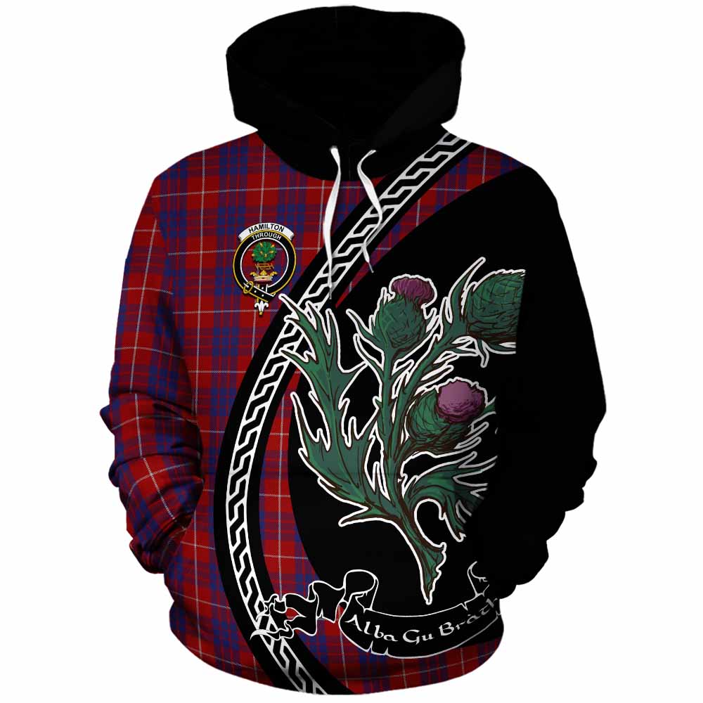Hamilton Family Crest Tartan Cotton Hoodie Alba Thistle Inspired - Tartan Vibes Clothing