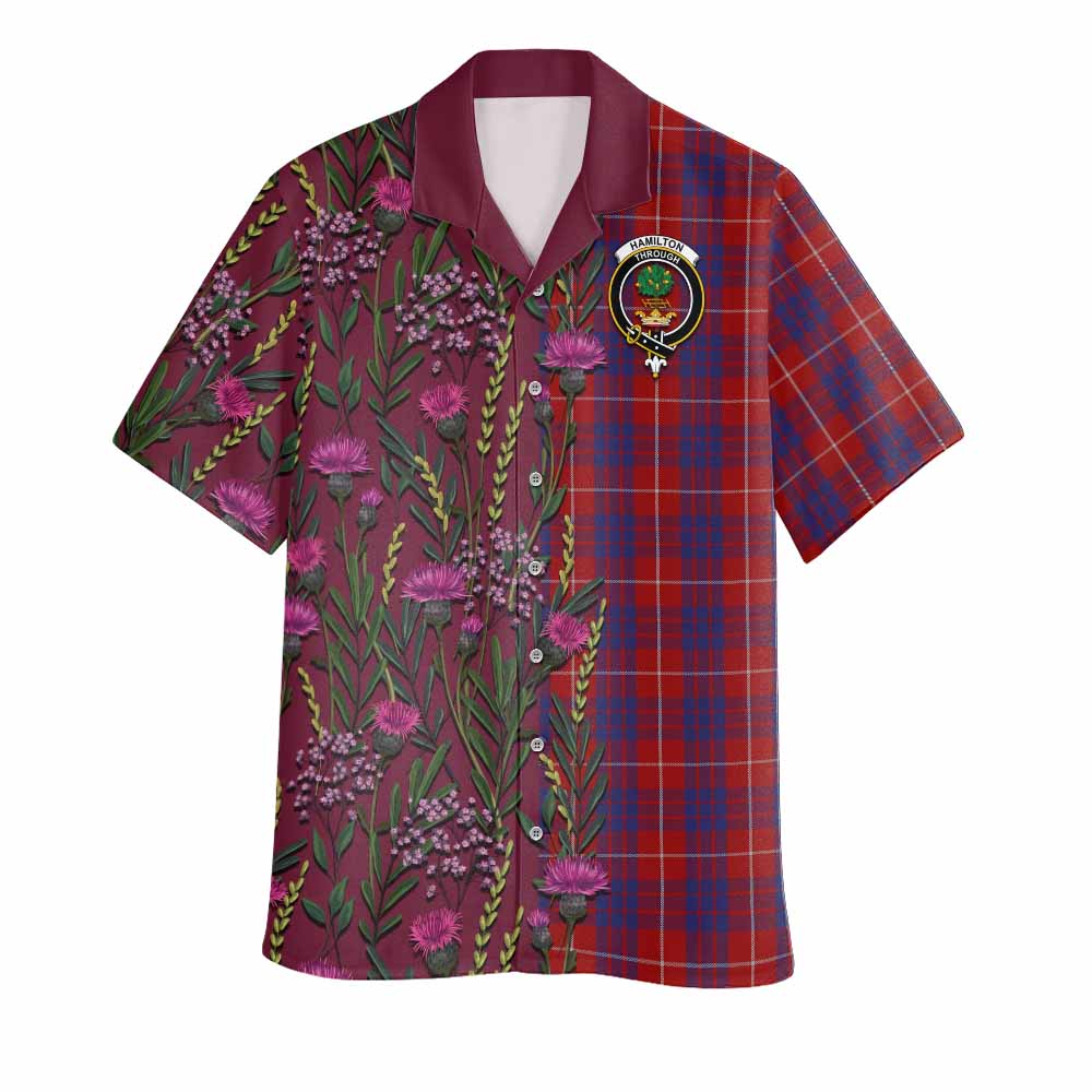 Hamilton Family Crest Tartan Hawaiian Shirt Scottish Thistle Flower Pattern Half Style - Tartan Vibes Clothing