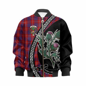 Hamilton Family Crest Tartan Kid Bomber Jacket Alba Thistle Inspired - Tartan Vibes Clothing