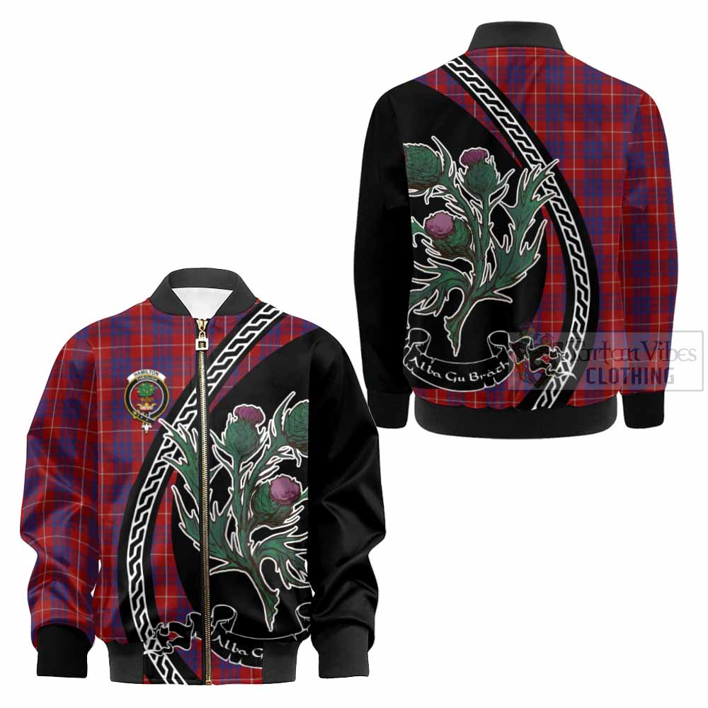 Hamilton Family Crest Tartan Kid Bomber Jacket Alba Thistle Inspired - Tartan Vibes Clothing