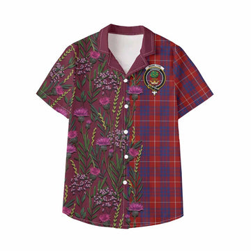 Hamilton Family Crest Tartan Kid Hawaiian Shirt Scottish Thistle Flower Pattern Half Style