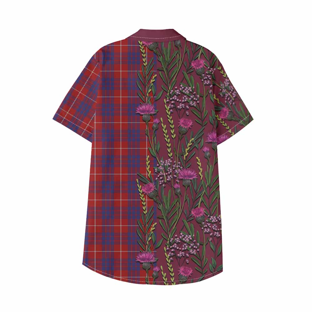 Hamilton Family Crest Tartan Kid Hawaiian Shirt Scottish Thistle Flower Pattern Half Style - Tartan Vibes Clothing