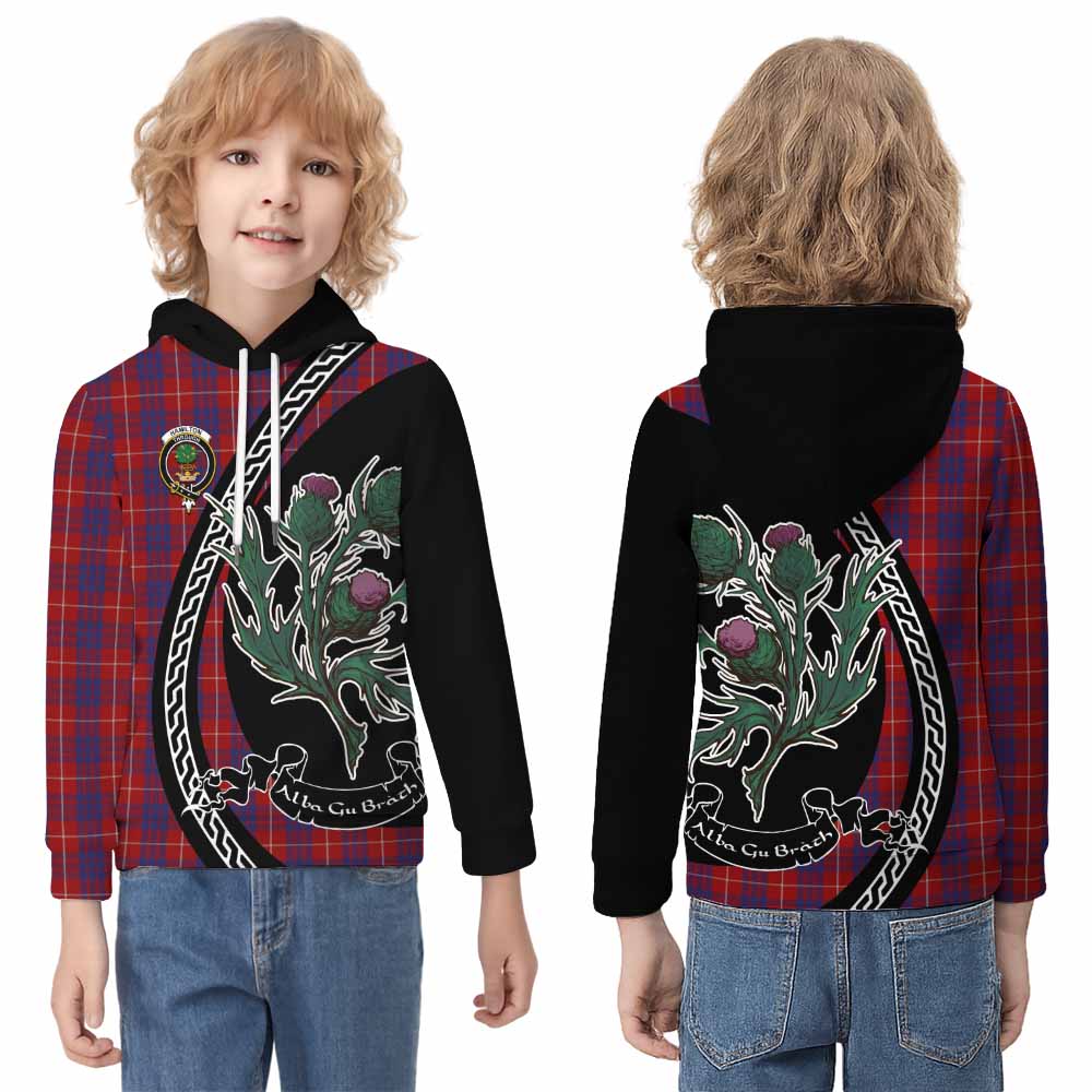 Hamilton Family Crest Tartan Kid Hoodie Alba Thistle Inspired - Tartan Vibes Clothing