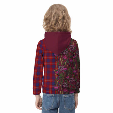 Hamilton Family Crest Tartan Kid Hoodie Scottish Thistle Flower Pattern Half Style