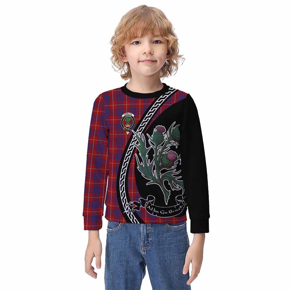 Hamilton Family Crest Tartan Kid Knitted Sweatshirt Alba Thistle Inspired - Tartan Vibes Clothing