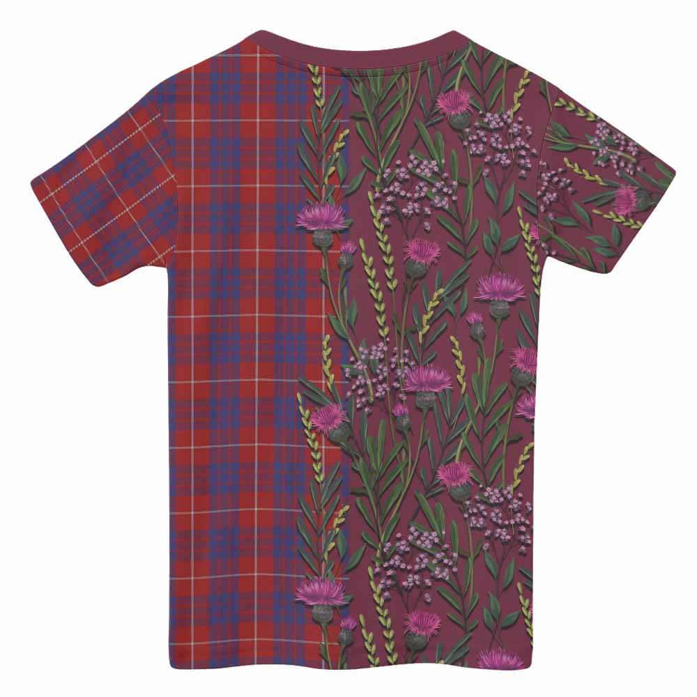 Hamilton Family Crest Tartan Kid T-shirt Scottish Thistle Flower Pattern Half Style - Tartan Vibes Clothing