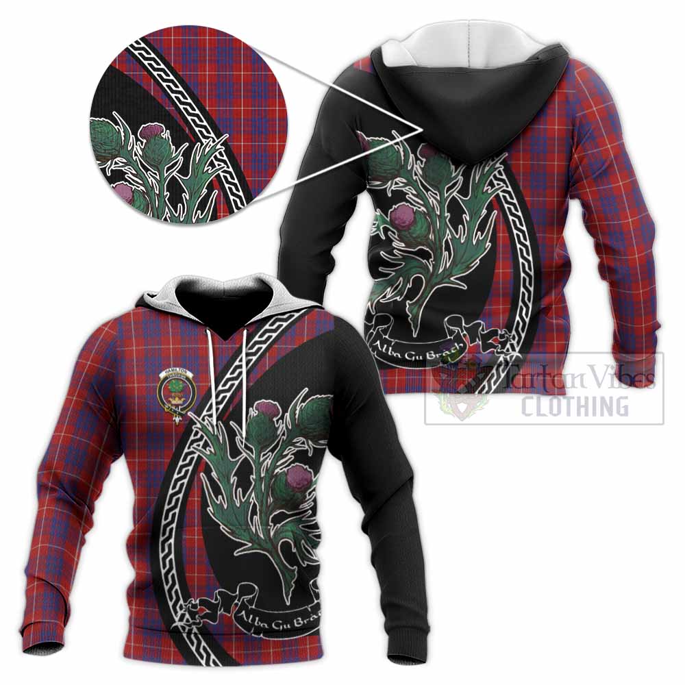 Hamilton Family Crest Tartan Knitted Hoodie Alba Thistle Inspired - Tartan Vibes Clothing