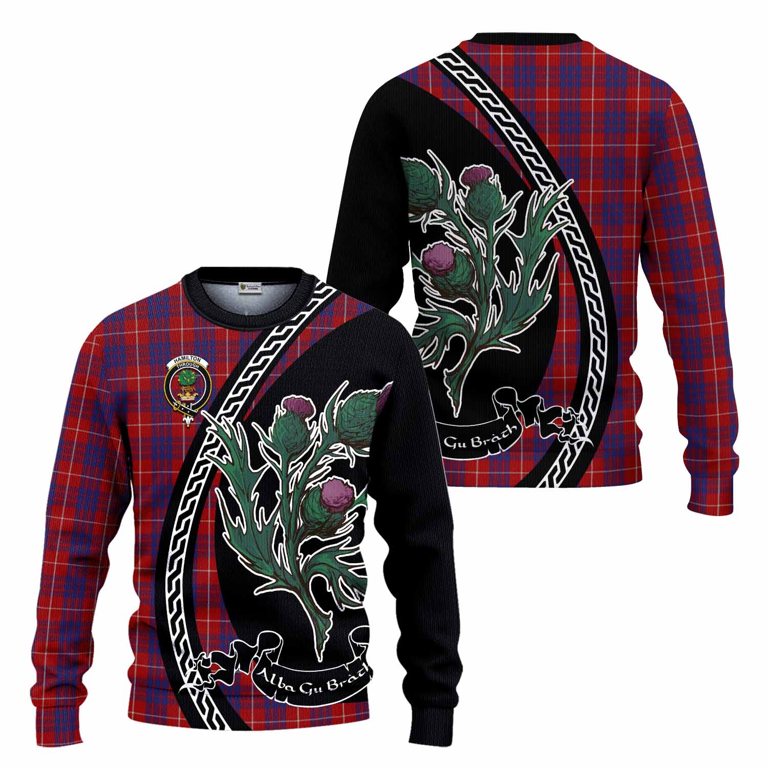 Hamilton Family Crest Tartan Knitted Sweater Alba Thistle Inspired - Tartan Vibes Clothing