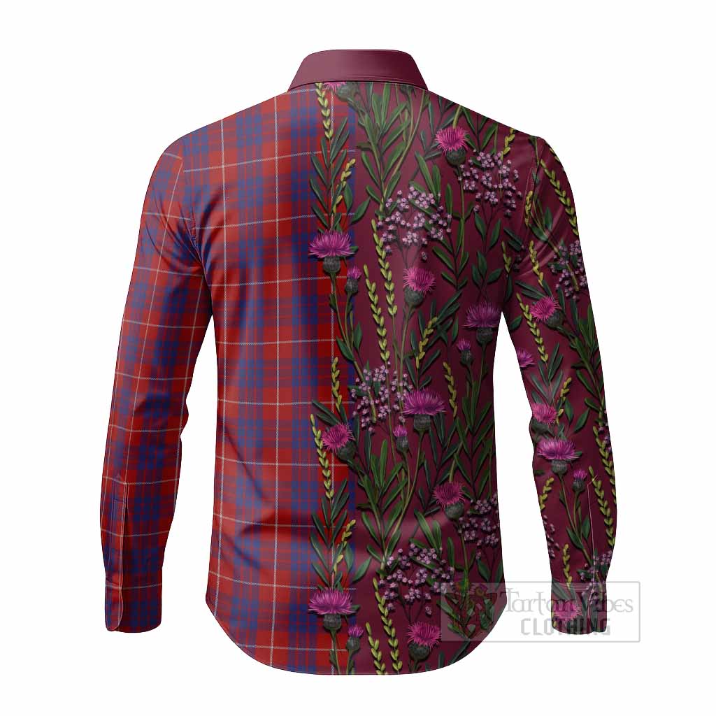 Hamilton Family Crest Tartan Long Sleeve Button Shirts Scottish Thistle Flower Pattern Half Style - Tartan Vibes Clothing