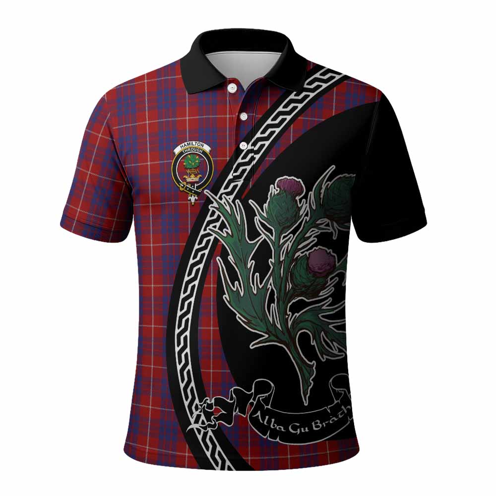 Hamilton Family Crest Tartan Polo Shirt Alba Thistle Inspired - Tartan Vibes Clothing