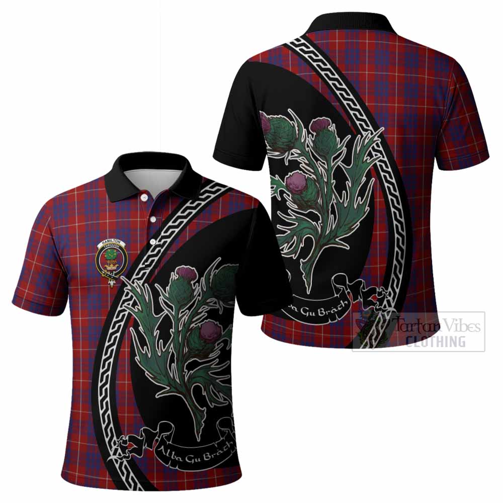 Hamilton Family Crest Tartan Polo Shirt Alba Thistle Inspired - Tartan Vibes Clothing