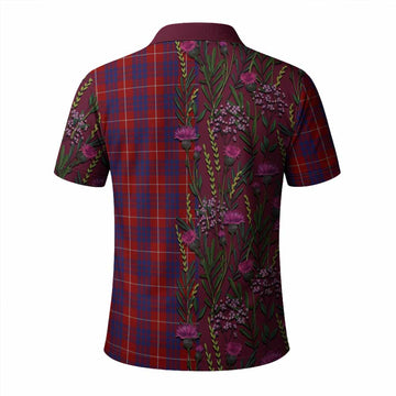 Hamilton Family Crest Tartan Polo Shirt Scottish Thistle Flower Pattern Half Style