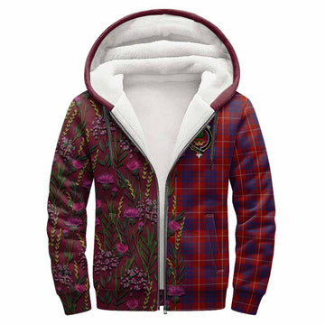 Hamilton Family Crest Tartan Sherpa Hoodie Scottish Thistle Flower Pattern Half Style