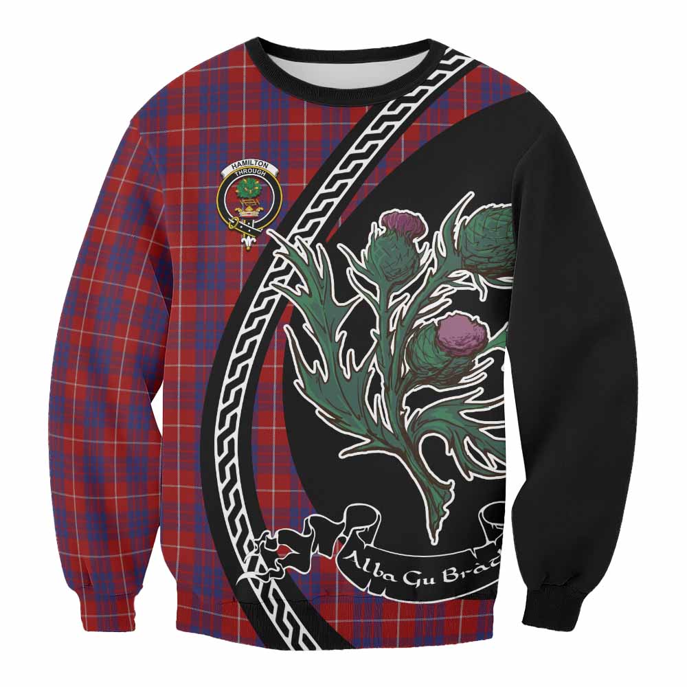 Hamilton Family Crest Tartan Sweatshirt Alba Thistle Inspired - Tartan Vibes Clothing