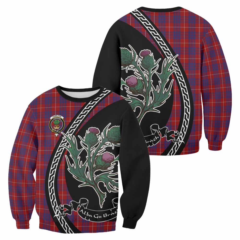 Hamilton Family Crest Tartan Sweatshirt Alba Thistle Inspired - Tartan Vibes Clothing