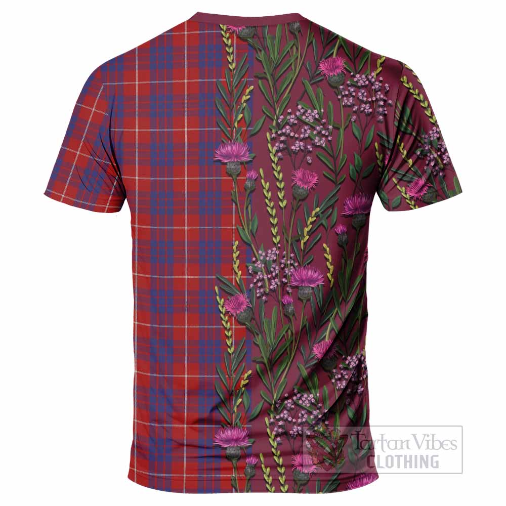 Hamilton Family Crest Tartan T-Shirt Scottish Thistle Flower Pattern Half Style - Tartan Vibes Clothing