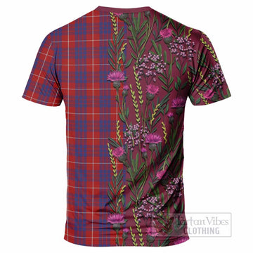 Hamilton Family Crest Tartan T-Shirt Scottish Thistle Flower Pattern Half Style
