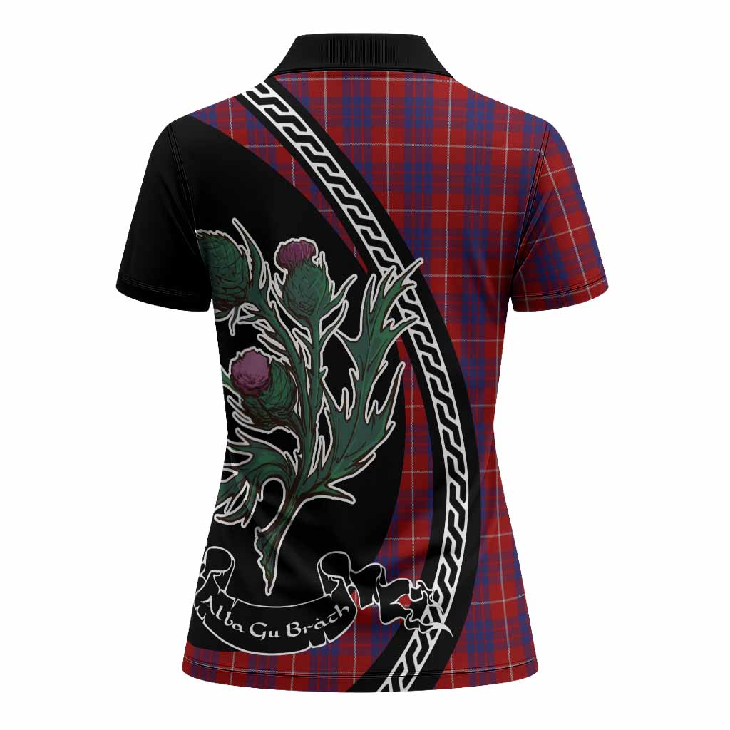 Hamilton Family Crest Tartan Women Polo Shirt Alba Thistle Inspired - Tartan Vibes Clothing