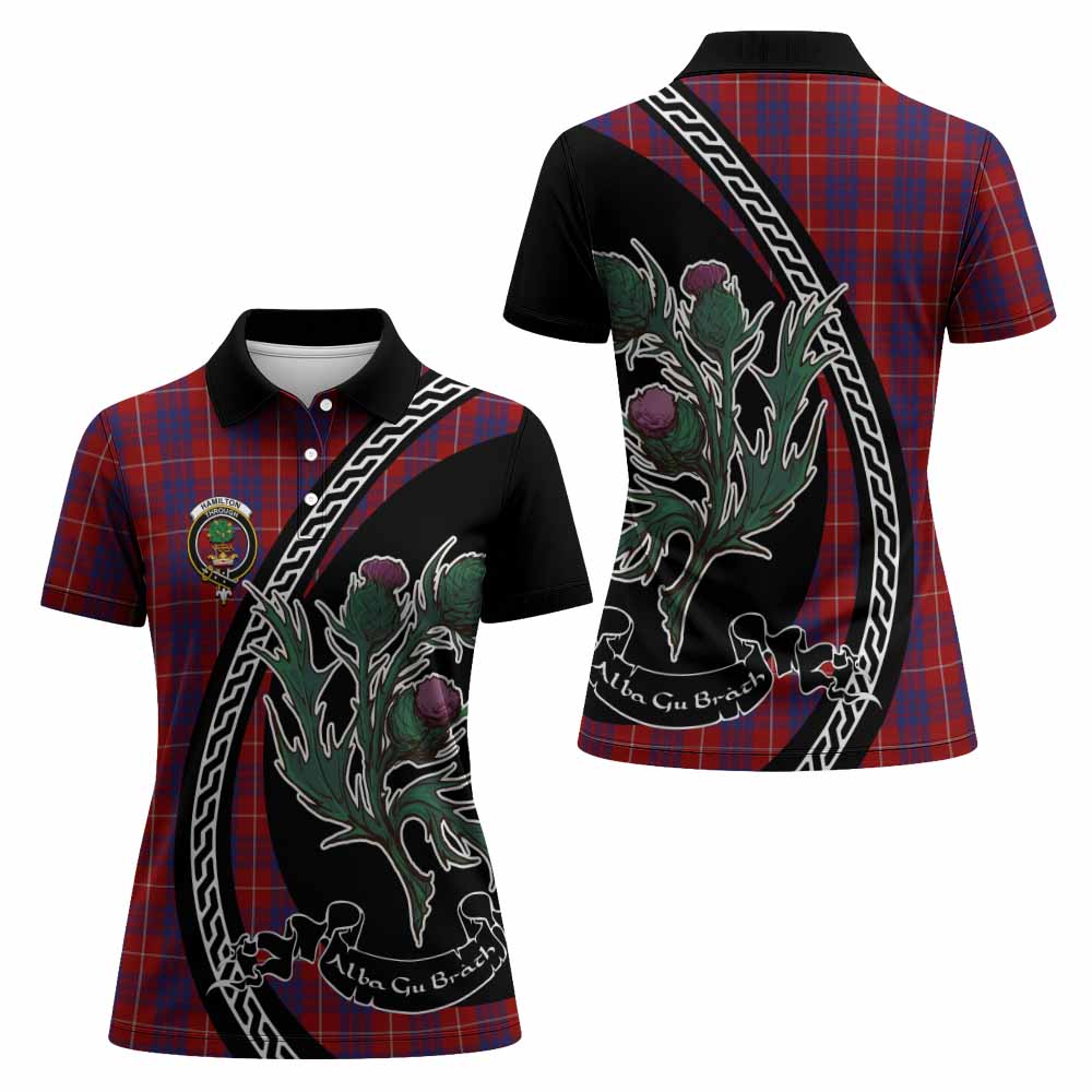 Hamilton Family Crest Tartan Women Polo Shirt Alba Thistle Inspired - Tartan Vibes Clothing