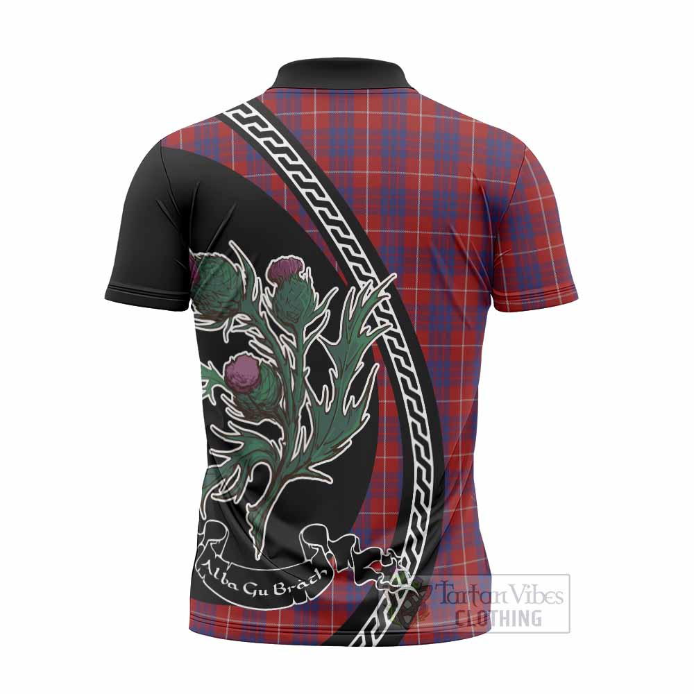 Hamilton Family Crest Tartan Zipper Polo Shirt Alba Thistle Inspired - Tartan Vibes Clothing