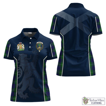 Hamilton Green Hunting Tartan Women's Polo Shirt with Family Crest and Lion Rampant Vibes Sport Style