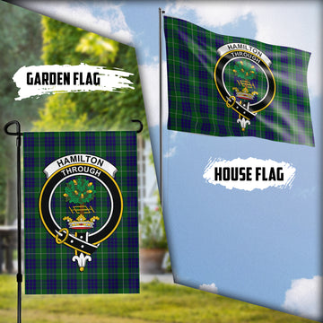 Hamilton Green Hunting Tartan Flag with Family Crest