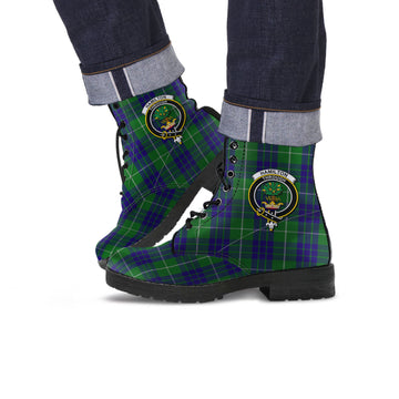 Hamilton Green Hunting Tartan Leather Boots with Family Crest