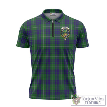 Hamilton Green Hunting Tartan Zipper Polo Shirt with Family Crest