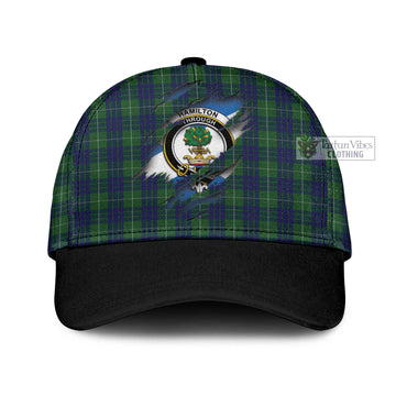 Hamilton Green Hunting Tartan Classic Cap with Family Crest In Me Style