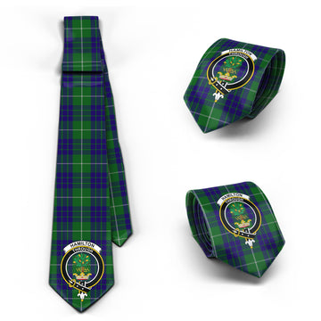 Hamilton Green Hunting Tartan Classic Necktie with Family Crest