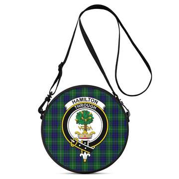 Hamilton Green Hunting Tartan Round Satchel Bags with Family Crest