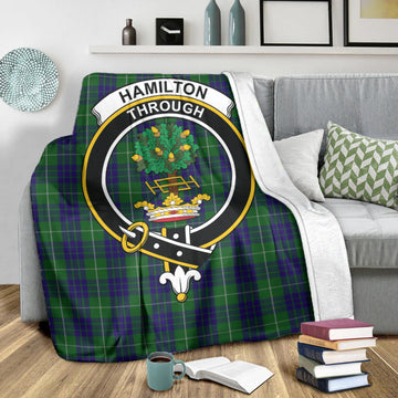 Hamilton Green Hunting Tartan Blanket with Family Crest