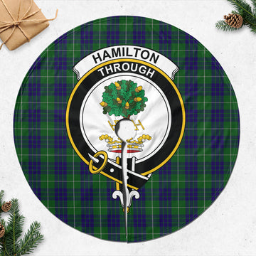 Hamilton Green Hunting Tartan Christmas Tree Skirt with Family Crest