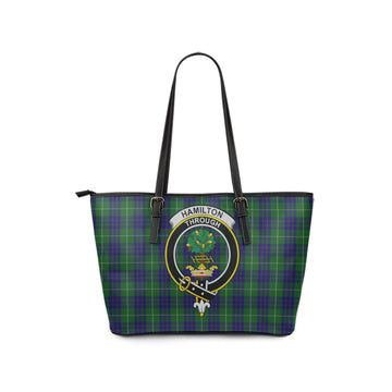 Hamilton Green Hunting Tartan Leather Tote Bag with Family Crest