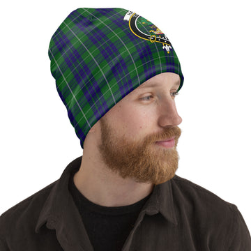 Hamilton Green Hunting Tartan Beanies Hat with Family Crest