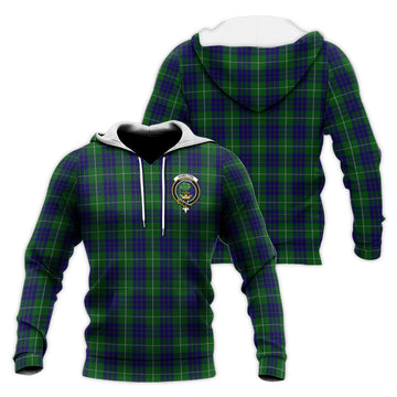 Hamilton Green Hunting Tartan Knitted Hoodie with Family Crest