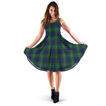 Hamilton Green Hunting Tartan Sleeveless Midi Womens Dress