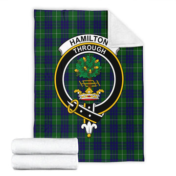 Hamilton Green Hunting Tartan Blanket with Family Crest