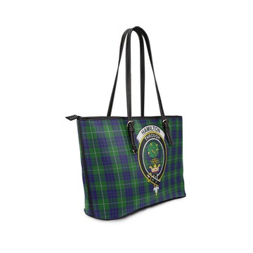 Hamilton Green Hunting Tartan Leather Tote Bag with Family Crest
