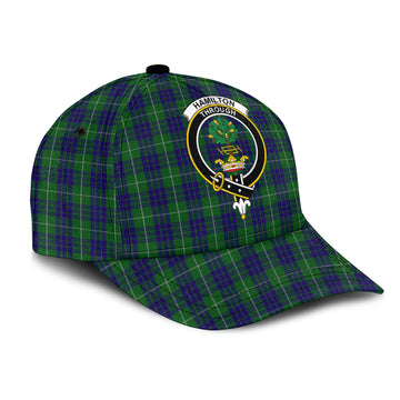 Hamilton Green Hunting Tartan Classic Cap with Family Crest
