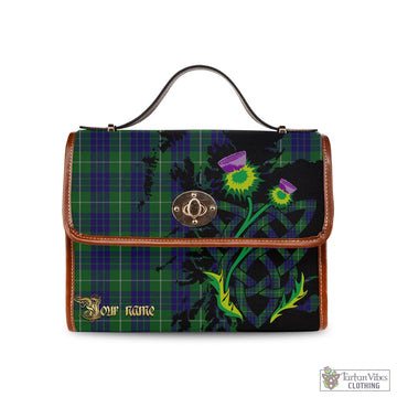 Hamilton Green Hunting Tartan Waterproof Canvas Bag with Scotland Map and Thistle Celtic Accents