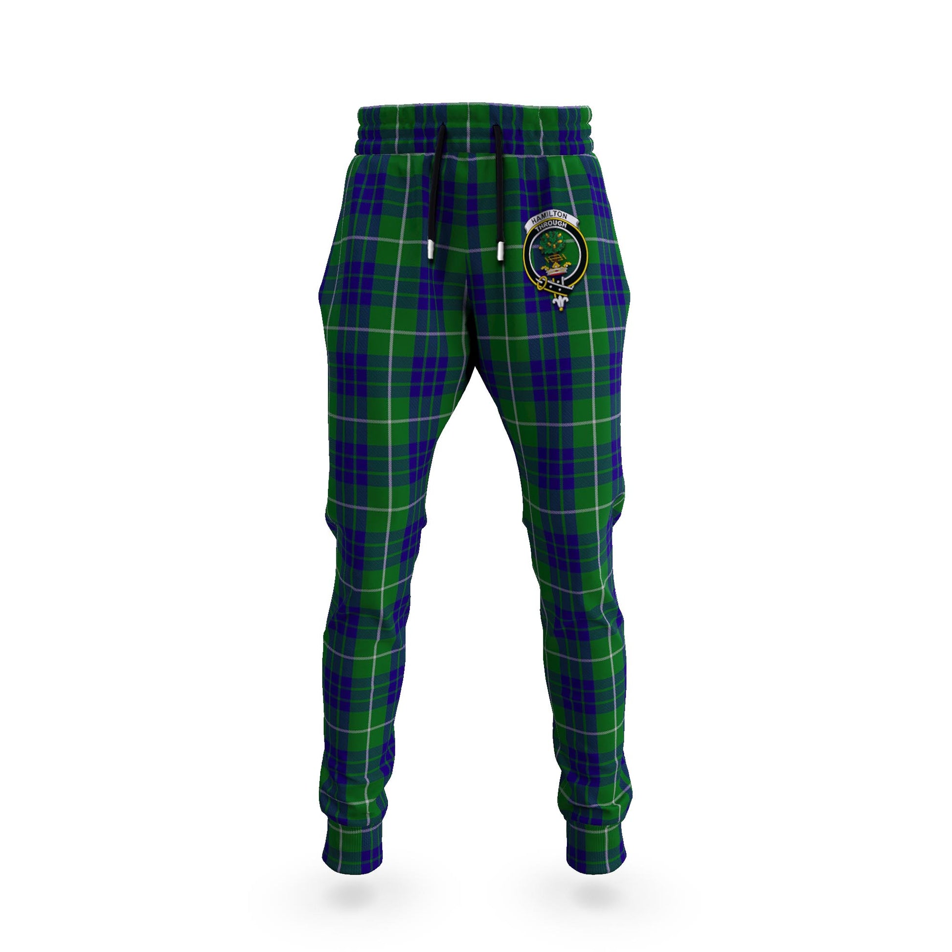 Hamilton Green Hunting Tartan Joggers Pants with Family Crest - Tartanvibesclothing