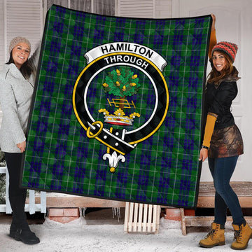 Hamilton Green Hunting Tartan Quilt with Family Crest