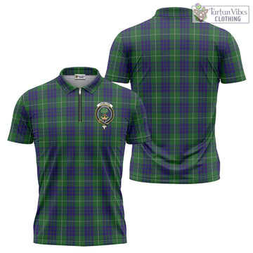 Hamilton Green Hunting Tartan Zipper Polo Shirt with Family Crest