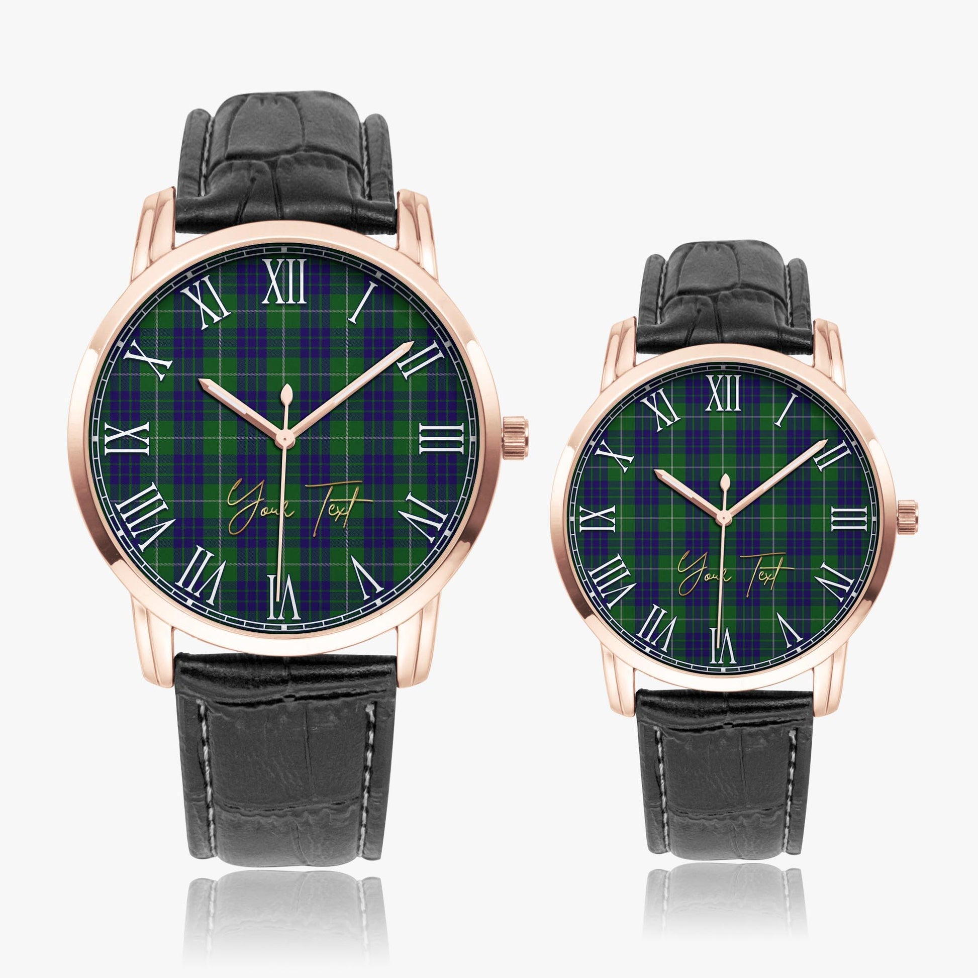 Hamilton Green Hunting Tartan Personalized Your Text Leather Trap Quartz Watch Wide Type Rose Gold Case With Black Leather Strap - Tartanvibesclothing