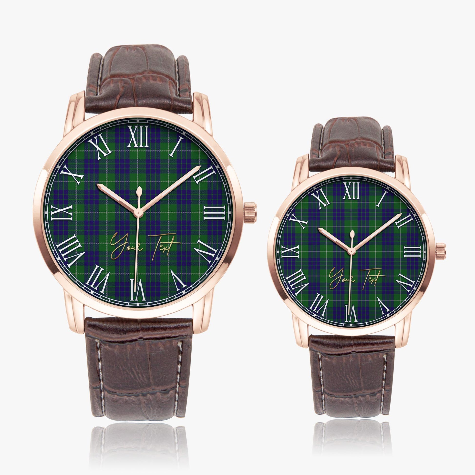 Hamilton Green Hunting Tartan Personalized Your Text Leather Trap Quartz Watch Wide Type Rose Gold Case With Brown Leather Strap - Tartanvibesclothing