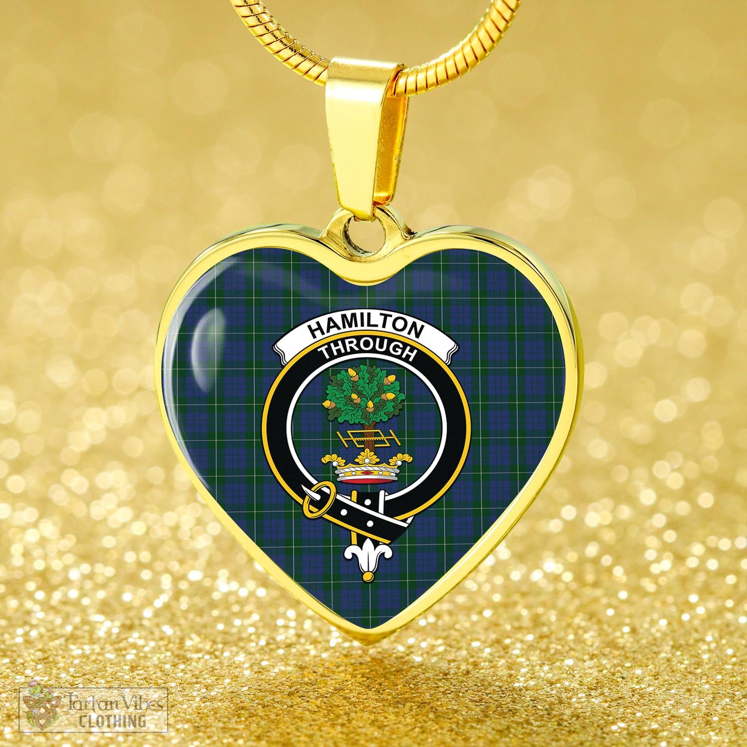 Tartan Vibes Clothing Hamilton Hunting Tartan Heart Necklace with Family Crest